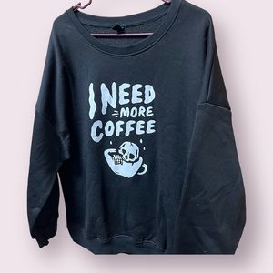 Shein Curve, Sweater, Black "I Need More Coffee" Skull and Coffee Graphic, 1X